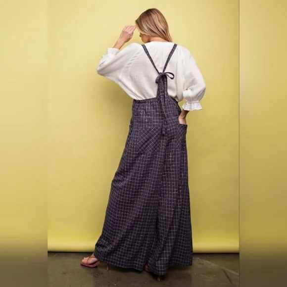 NEW EASEL WINDOWPANE CHECKBOARD PRINT SOFT WASHED TWILL JUMPSUIT PLUS SIZE 1X - Picture 4 of 5